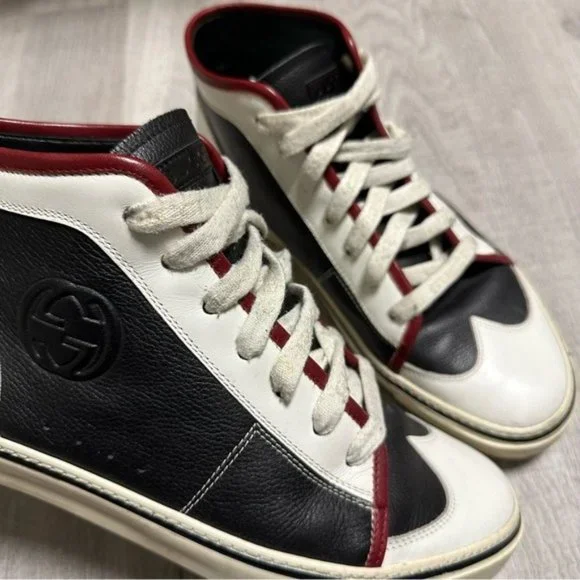 Gucci UK 9.5 US 10 Navy and white Hightop sneakers - Picture 8 of 11